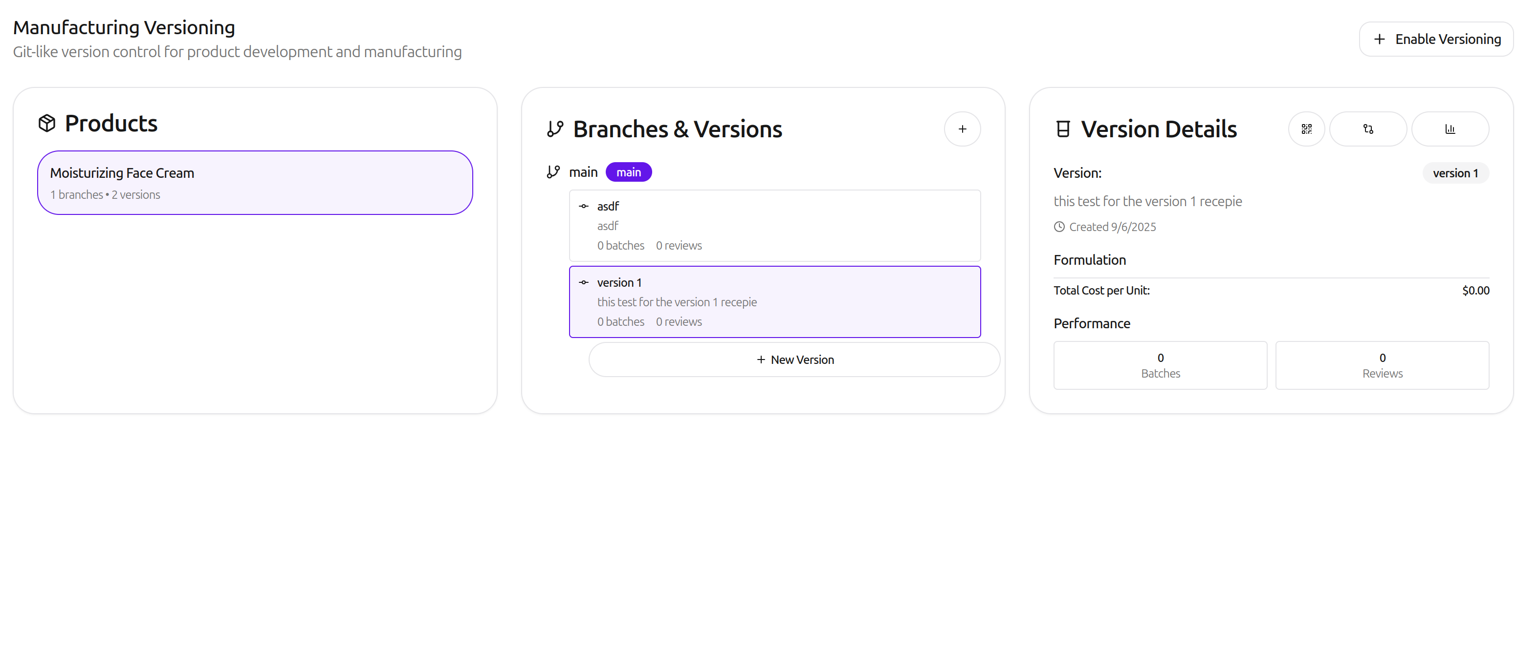 Manufacturing Version Control Interface